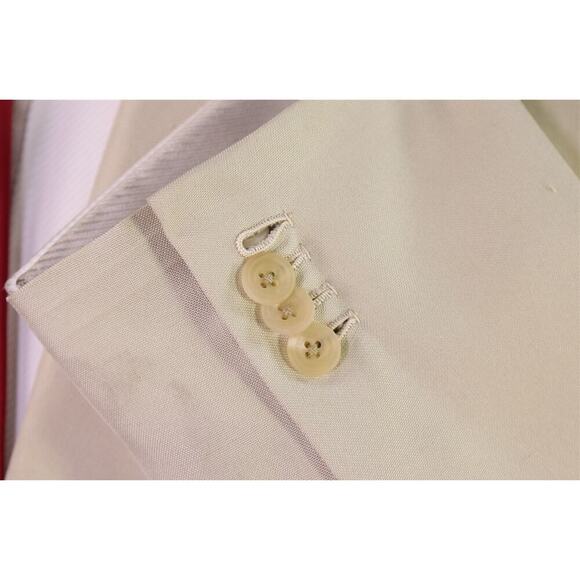 Alan Flusser Full Bespoke w/ Hermes Lining Beige Raw Silk Peak Lapel Suit 46R - Picture 7 of 16